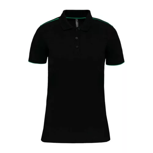 LADIES' SHORT-SLEEVED CONTRASTING DAYTODAY POLO SH (M, Black/Kelly Green)