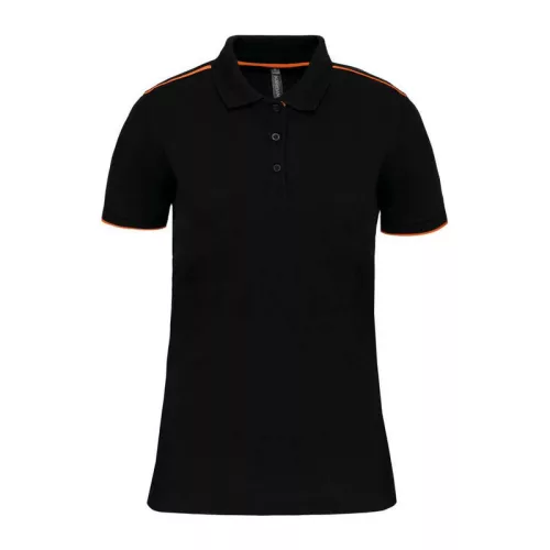 LADIES' SHORT-SLEEVED CONTRASTING DAYTODAY POLO SH (XL, Black/Orange)