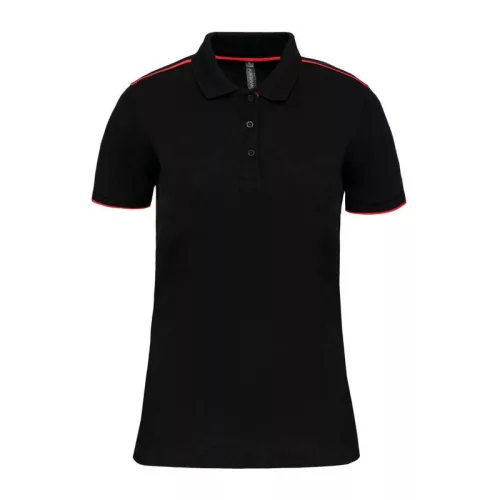 LADIES' SHORT-SLEEVED CONTRASTING DAYTODAY POLO SH (S, Black/Red)