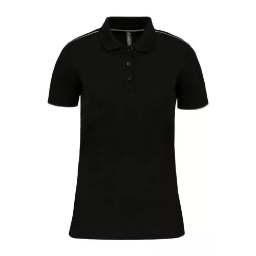 LADIES' SHORT-SLEEVED CONTRASTING DAYTODAY POLO SH (M, Black/Silver)