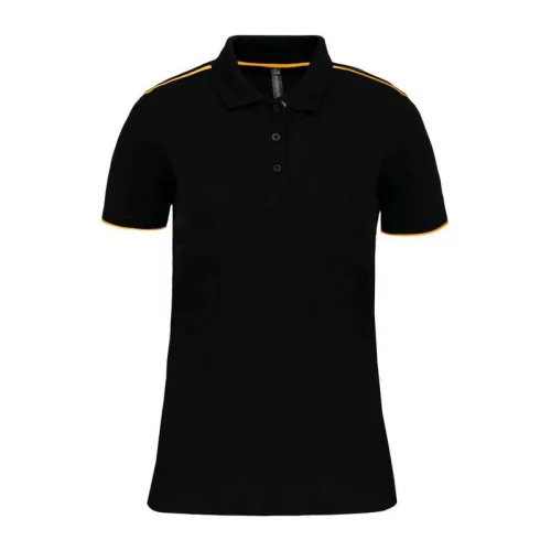 LADIES' SHORT-SLEEVED CONTRASTING DAYTODAY POLO SH (2XL, Black/Yellow)