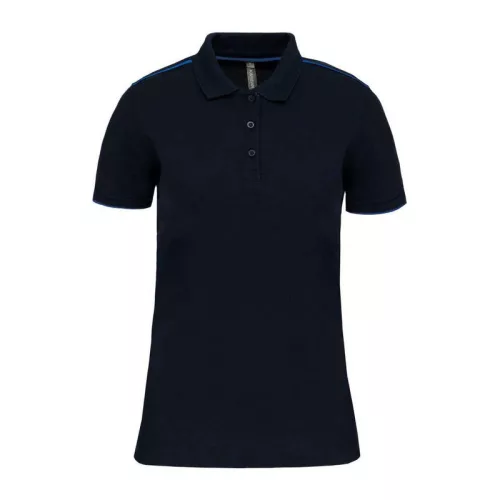 LADIES' SHORT-SLEEVED CONTRASTING DAYTODAY POLO SH (L, Navy/Light Royal Blue)
