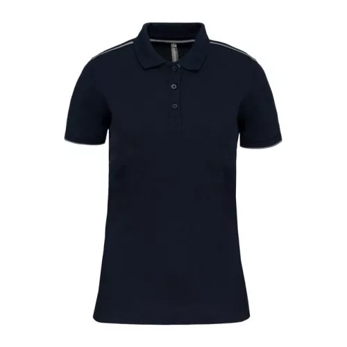 LADIES' SHORT-SLEEVED CONTRASTING DAYTODAY POLO SH (M, Navy/Silver)
