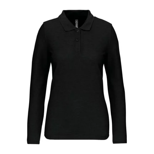LADIES' LONG-SLEEVED POLO SHIRT (M, Deep Black)