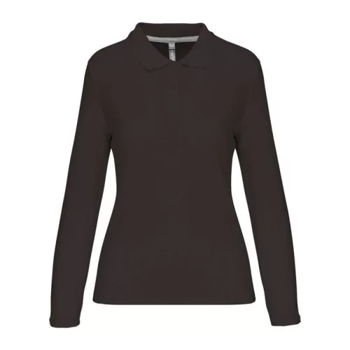 LADIES' LONG-SLEEVED POLO SHIRT (L, Dark Grey)