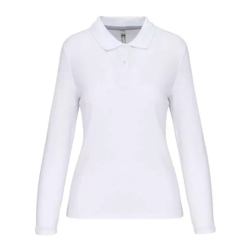 LADIES' LONG-SLEEVED POLO SHIRT (XL, Arctic White)