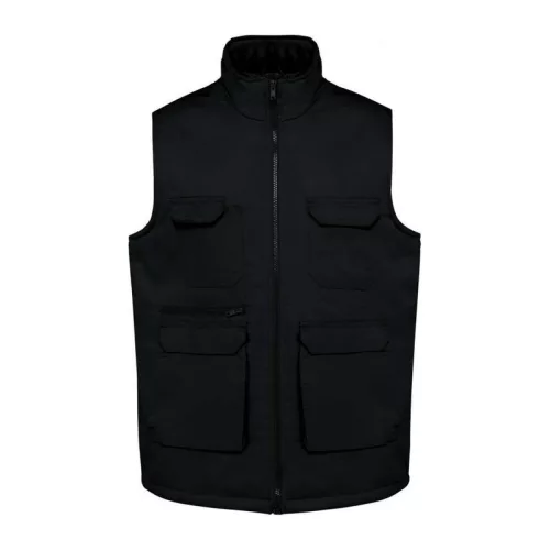 UNISEX PADDED MULTI-POCKET POLYCOTTON VEST (S, Deep Black)