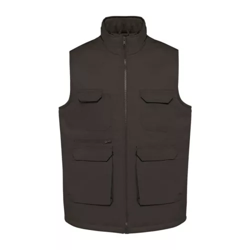 UNISEX PADDED MULTI-POCKET POLYCOTTON VEST (S, Dark Grey)