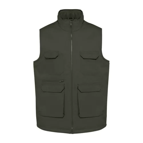 UNISEX PADDED MULTI-POCKET POLYCOTTON VEST (XL, Dark Khaki)