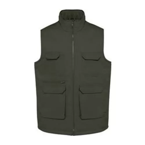 UNISEX PADDED MULTI-POCKET POLYCOTTON VEST (XS, Dark Khaki)