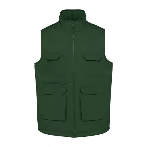 UNISEX PADDED MULTI-POCKET POLYCOTTON VEST (S, Forest Green)