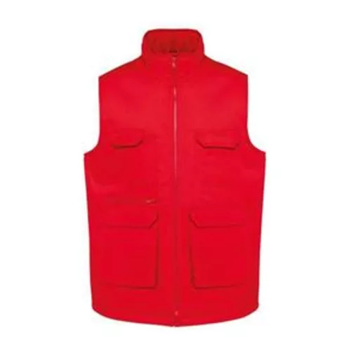 UNISEX PADDED MULTI-POCKET POLYCOTTON VEST (L, Red)