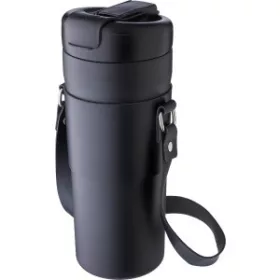   Duplafalú, rozsdamentes acél kulacs, 730 ml (8.5x8.5x22, d:8.5cm, fekete)