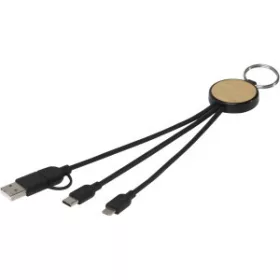 Tecta 6-in-1 újraműanyag/bambusz töltőkábel/kulcstartó