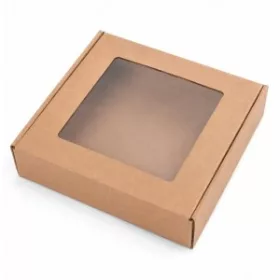 Ablakos fedelű doboz, 20x20x5 cm (bézs)