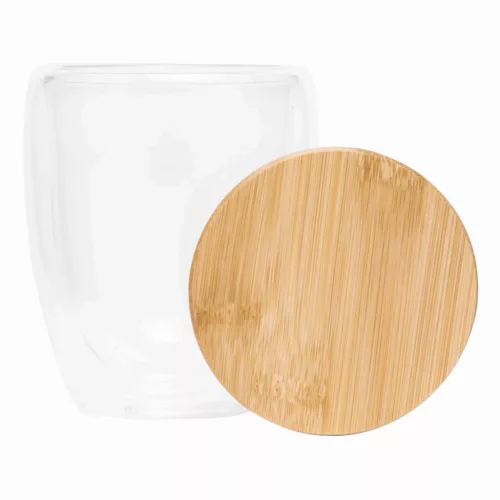 BAMBOO ART M - duplafalú üvegpohár, kapacitása kb. 350 ml