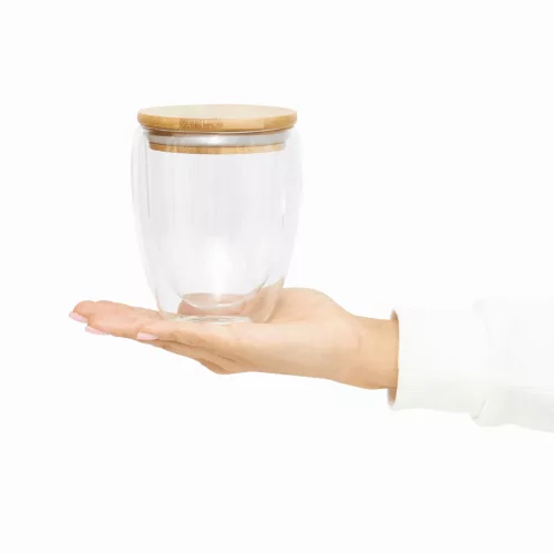 BAMBOO ART M - duplafalú üvegpohár, kapacitása kb. 350 ml