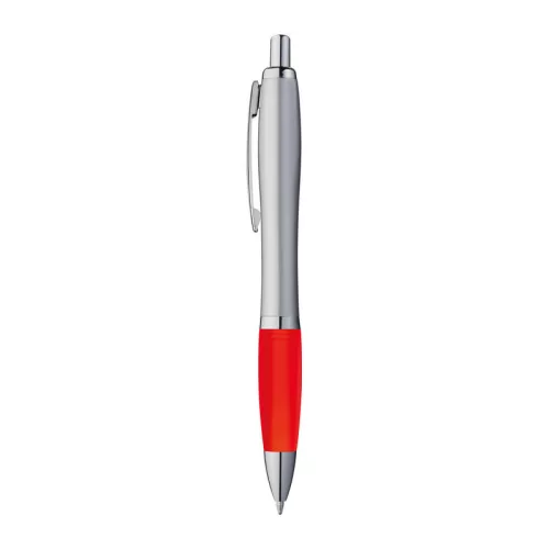 Matt ezüst felületű golyóstoll (14,5 × ø 1,3 cm, Piros)
