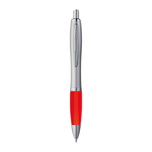 Matt ezüst felületű golyóstoll (14,5 × ø 1,3 cm, Piros)