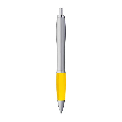 Matt ezüst felületű golyóstoll (14,5 × ø 1,3 cm, Sárga)