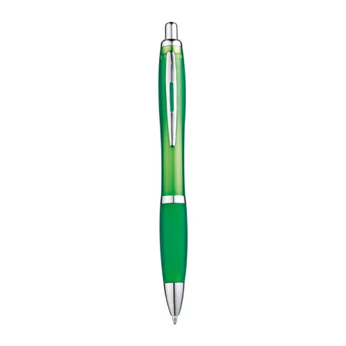 Átlátszó golyóstoll gumi markolattal (14,5 × ø 1,3 cm, Zöld)