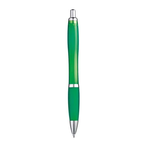 Átlátszó golyóstoll gumi markolattal (14,5 × ø 1,3 cm, Zöld)