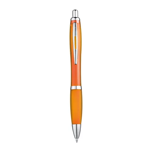 Átlátszó golyóstoll gumi markolattal (14,5 × ø 1,3 cm, Narancssárga)
