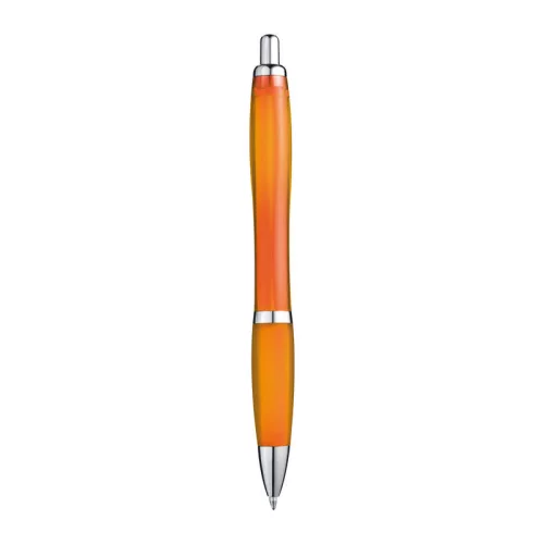 Átlátszó golyóstoll gumi markolattal (14,5 × ø 1,3 cm, Narancssárga)