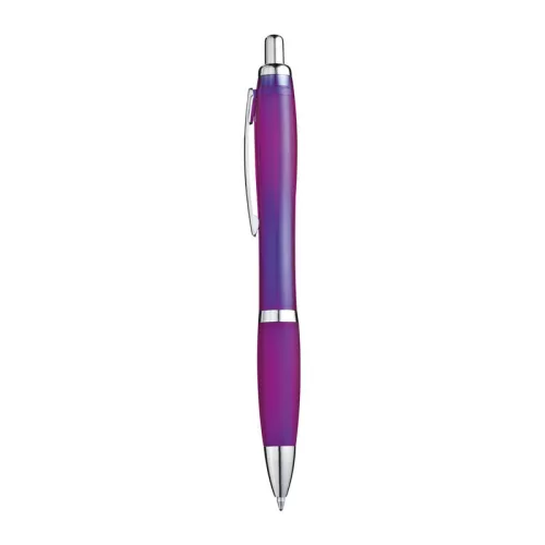 Átlátszó golyóstoll gumi markolattal (14,5 × ø 1,3 cm, Lila)