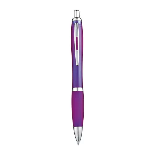 Átlátszó golyóstoll gumi markolattal (14,5 × ø 1,3 cm, Lila)