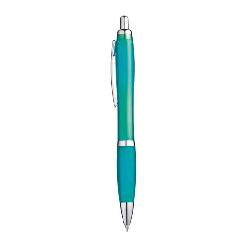 Átlátszó golyóstoll gumi markolattal (14,5 × ø 1,3 cm, Türkiz)