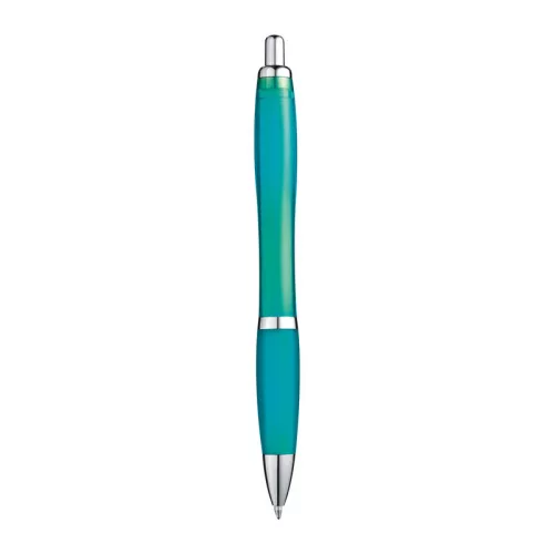 Átlátszó golyóstoll gumi markolattal (14,5 × ø 1,3 cm, Türkiz)