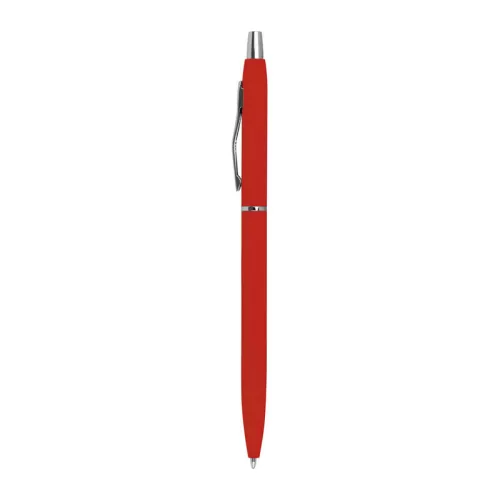 Gumírozott fém golyóstoll fekete betéttel (14 × ø 0,8 cm, Piros)