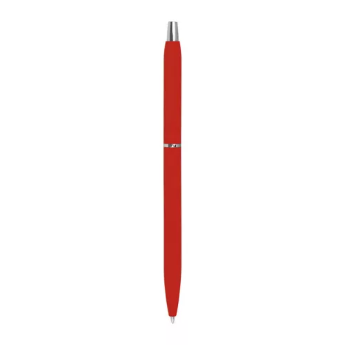 Gumírozott fém golyóstoll fekete betéttel (14 × ø 0,8 cm, Piros)