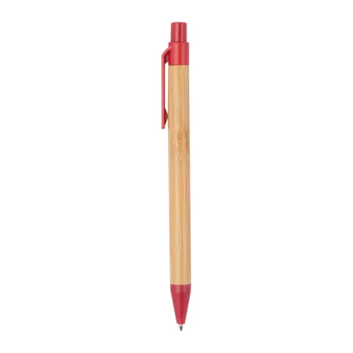 Bambusz golyóstoll búzaszalma kiegészítőkkel (14,2 × ø 1 cm, Piros)