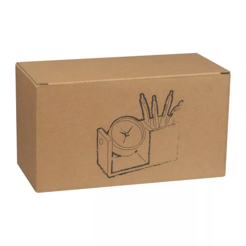 Bambusz asztali írószertartó analóg órával