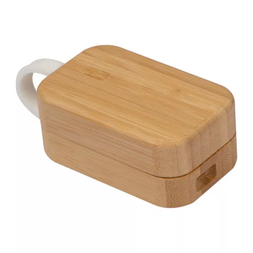 Bluetooth fülhallgató bambusz dobozban