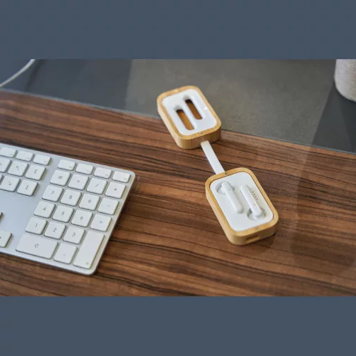 Bluetooth fülhallgató bambusz dobozban