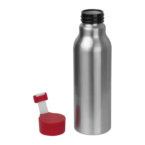 Szilikon fedelű fém ivópalack, 600 ml (ø 6,5 × 21,8 cm, Piros)