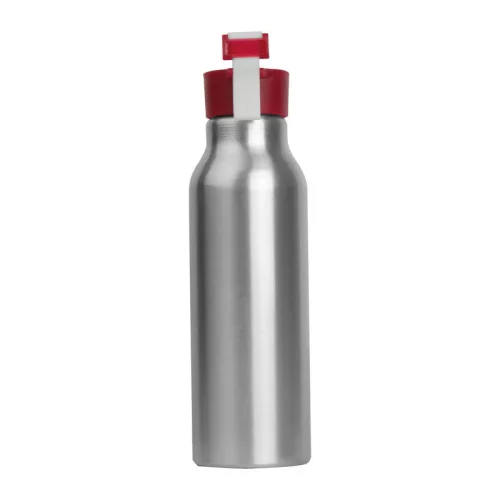 Szilikon fedelű fém ivópalack, 600 ml (ø 6,5 × 21,8 cm, Piros)