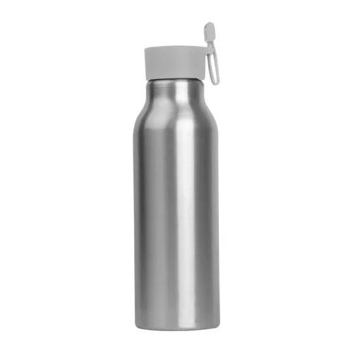 Szilikon fedelű fém ivópalack, 600 ml (ø 6,5 × 21,8 cm, Szürke)