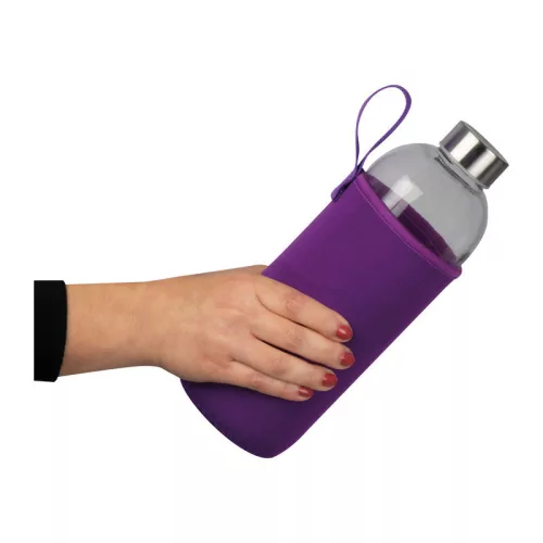 Üveg ivópalack neoprén tokban, 1000 ml (ø 8,5 × 24,5 cm, Lila)