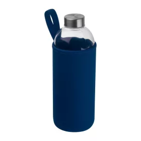   Üveg ivópalack neoprén tokban, 1000 ml (ø 8,5 × 24,5 cm, Sötétkék)