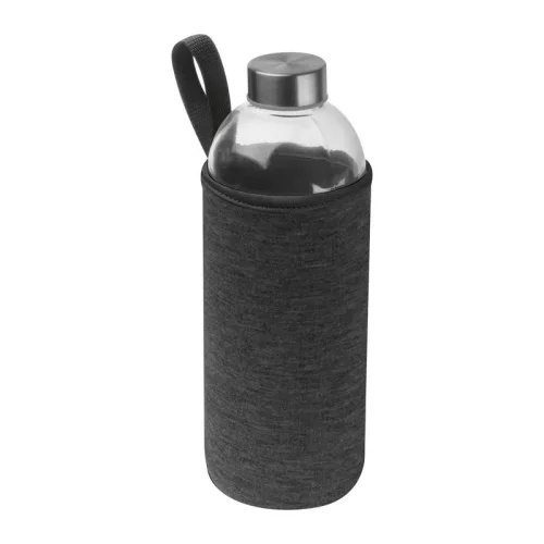Üveg ivópalack neoprén tokban, 1000 ml (ø 8,5 x 24,5 cm, Sötétszürke)