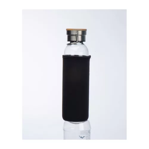 Üveg ivópalack neoprén tokban, 600 ml (ø 7 x 24,5 cm, Fekete)