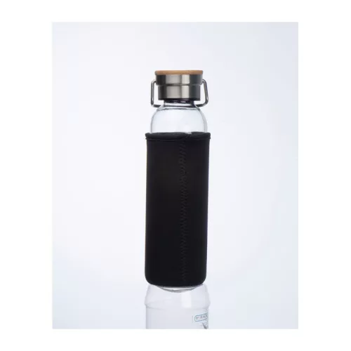 Üveg ivópalack neoprén tokban, 600 ml (ø 7 x 24,5 cm, Fekete)