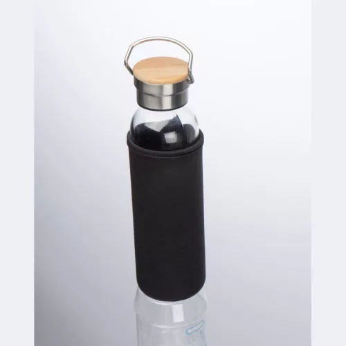 Üveg ivópalack neoprén tokban, 600 ml (ø 7 x 24,5 cm, Fekete)