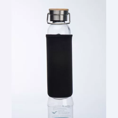 Üveg ivópalack neoprén tokban, 600 ml (ø 7 x 24,5 cm, Fekete)