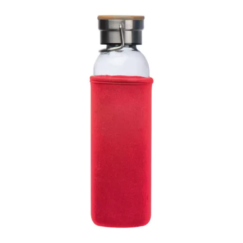 Üveg ivópalack neoprén tokban, 600 ml (ø 7 x 24,5 cm, Piros)