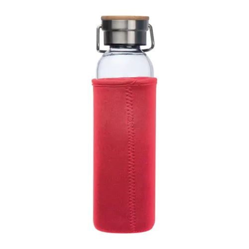 Üveg ivópalack neoprén tokban, 600 ml (ø 7 x 24,5 cm, Piros)
